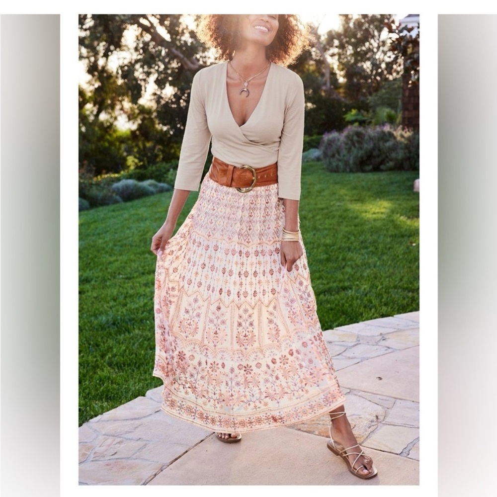 Soft Surroundings Maxi Long Embroidered Sequin Inez Skirt Coral M 10/12 NWT